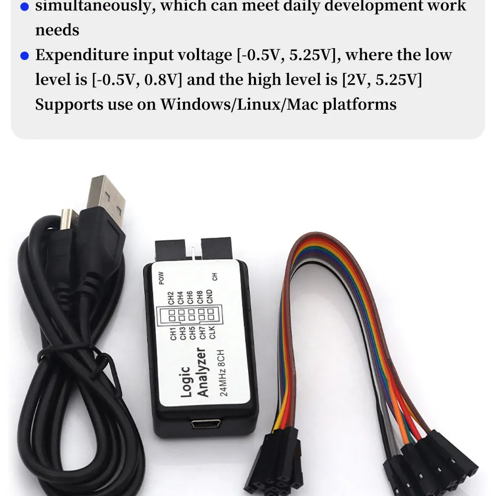 USB Logic Analyzer Microcontroller for ARM FPGA Debugger 8 Channels 24M Samples Set for Digital Electronics Testing ﻿