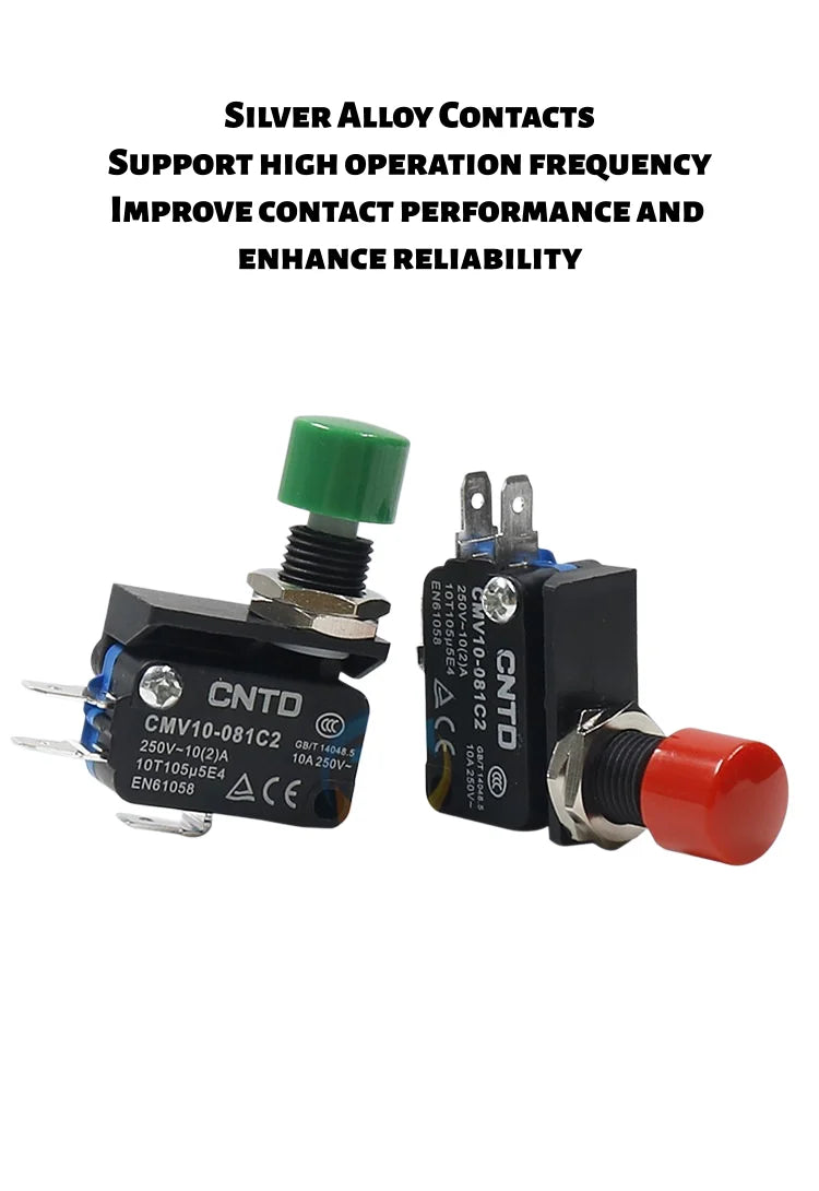 Micro Switch CMV10 081C, Short Roller Lever, Flame‑retardant Plastic Housing, Silver Contact, 1NO 1NC 16A 250VAC for Househ