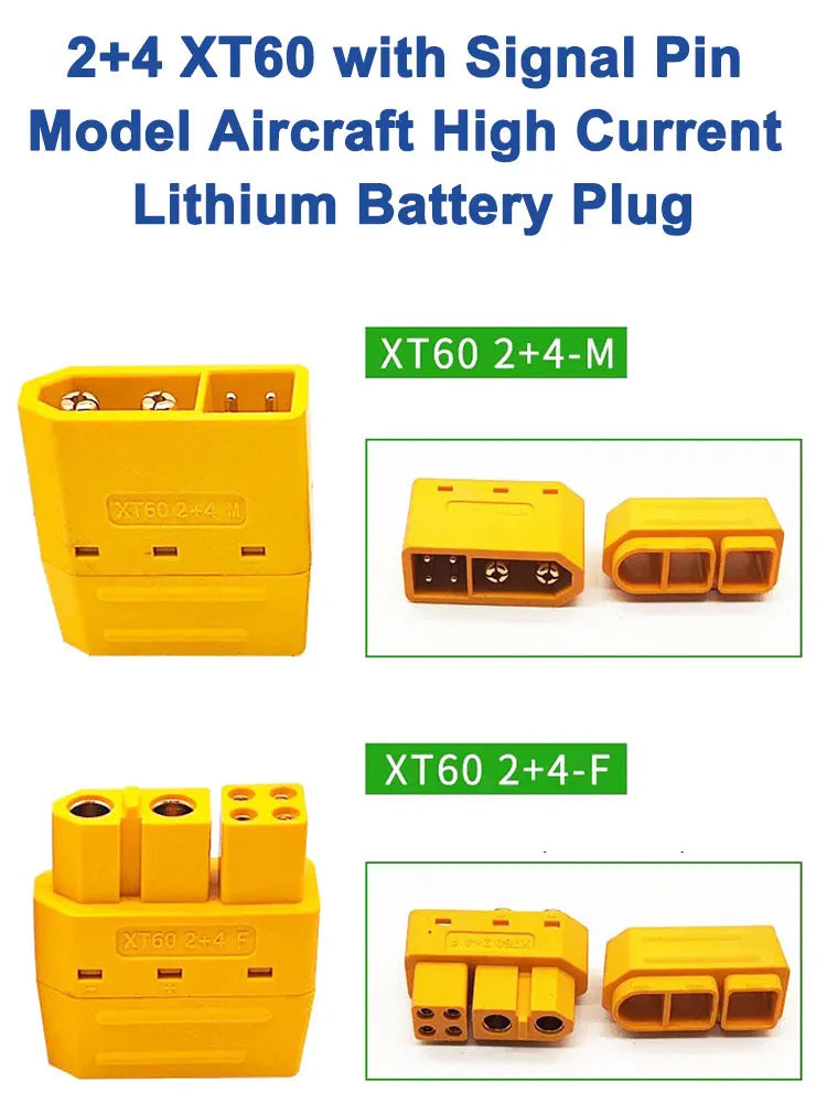 2+4 XT60 with Signal Pin Model Aircraft High Current Lithium Battery Plug Male Female 6pin Welding Wire Connector with Sheath