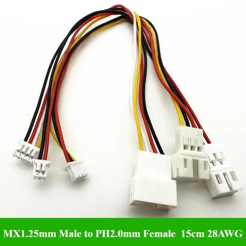 1/5/10/30/50Pcs/lot MX1.25mm Male to PH2.0mm Female 2P 3P 4P terminal wire 15cm 28AWG Children's toy cable JST MX1.25 PH2.0
