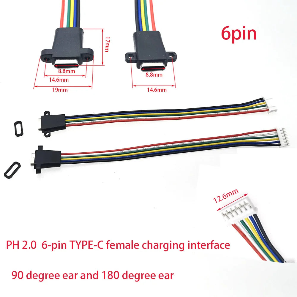 5pcs Type-C USB 3.1 Connector 2Pin 4Pin 6Pin Welding Wire Female Socket Rubber Ring High Current Fast Charging Port