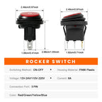 FILN 8PCS 12V 24V 110V 220V Waterproof Rocker Switch 3 Pin LED Lighted ON-OFF Round SPST Toggle Switch for Car Boat Marine PA66