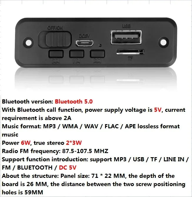 50W Amplifier MP3 Decoder Board DC 6V 18V Bluetooth 5.0 Car MP3 Player USB Recording Module FM AUX Radio For Speaker Handsfree