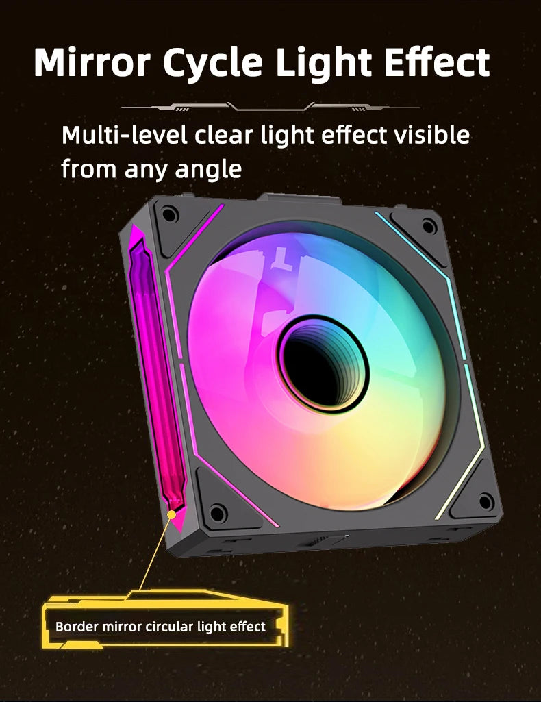 Coolcirc ARGB Infinity Mirror PC Case Fan - 3-Pack 120mm Free Wire-Splicing Cooling Fan with PWM Silent Fan for Computer Case