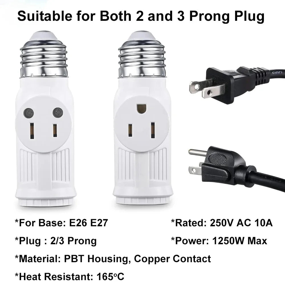 2pc E26 E27 Screw B22 Bayonet Rated 220V6A  Lamp Holder Light Base Socket to US EU AC Power Cord Outlets Plug Adapter Converter