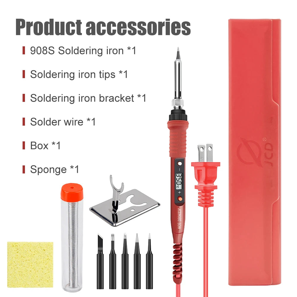 JCD 908S Electric Soldering Iron Kit Set 220V 110V 80W LCD Display Adjustable Temperature Home Handmade DIY Welding Repair Tools
