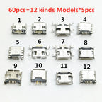 60pcs 12 Models Micro USB Connector 5Pin USB Jack Socket Female For MP3/4/5 Huawei Lenovo Meizu ZTE And Other Mobile Tabletels