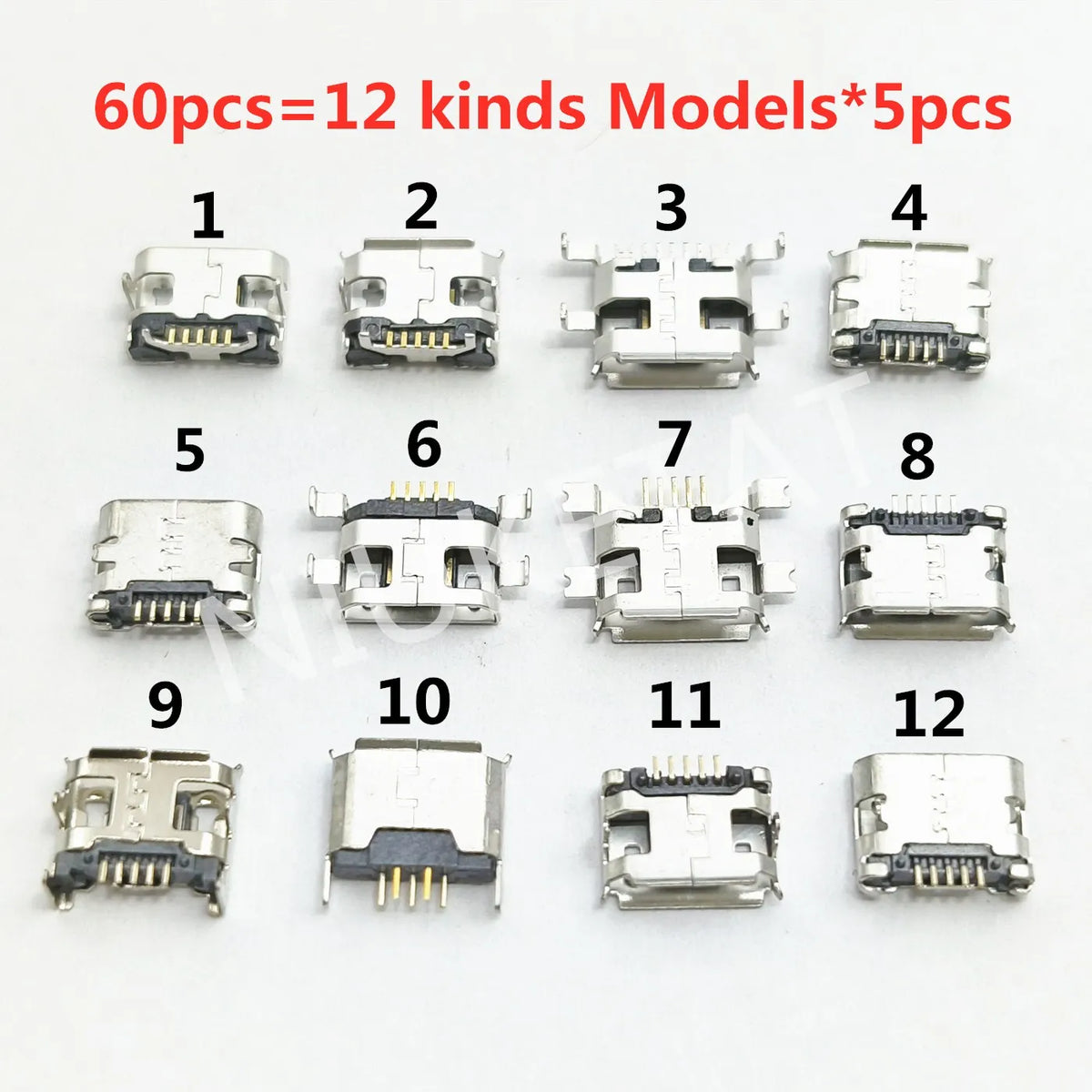 60pcs 12 Models Micro USB Connector 5Pin USB Jack Socket Female For MP3/4/5 Huawei Lenovo Meizu ZTE And Other Mobile Tabletels