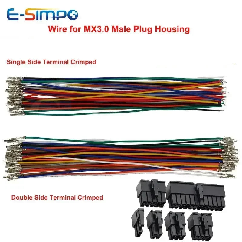 100PCS Mx3.0mm Small 5557/5559 43020 43025 Male Female Dock Terminal Crimp Wire 20cm 20AWG Single Head Electronic Cable Harness