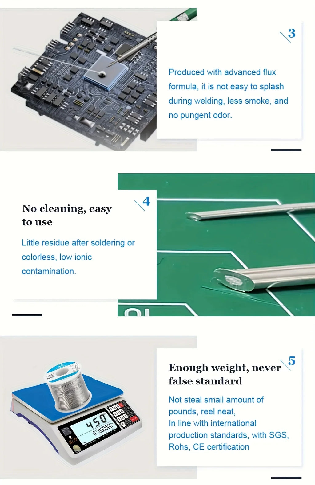 High purity 60/40 solder wire, 50 with rosin core, tin content 1.5-2.0%, thickness 0.6-0.8mm, suitable for soldering