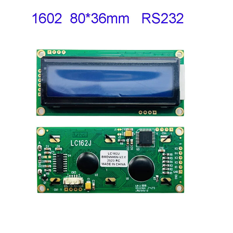RS232 1602 16x2 LCD Display  Module  LC162D 3 size Blue Green Screen with switch AT89S5224AU Industrial Lcd Factory