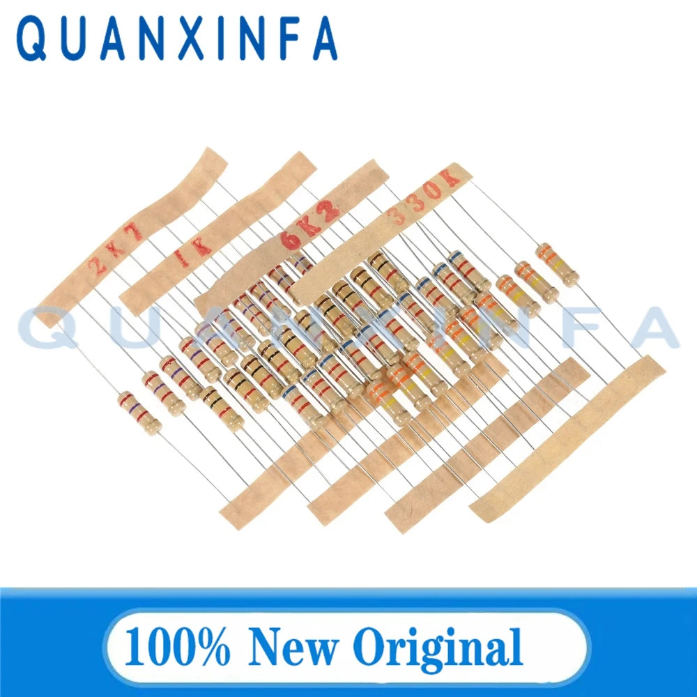 20PCS Carbon film resistor 1W 5% 10R 100R 220R 1K 1.5K 2.2K 4.7K 10K 22K 47K 100K 100 220 1K5 2K2 4K7 Ohm Resistance 0.1R-4.7M