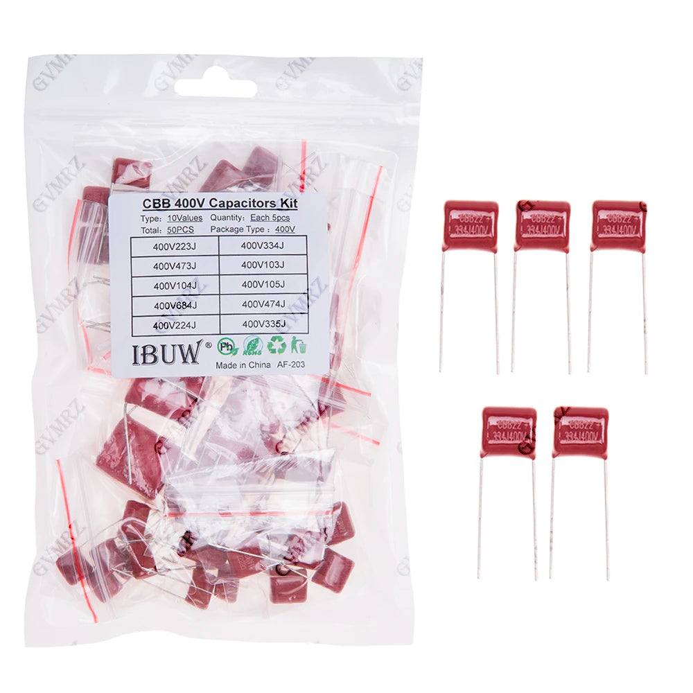 CBB Polypropylene Film Capacitor Kit, Power Supply, Audio Equipment Universal CBB Capacitors Set,for DIY Electronics