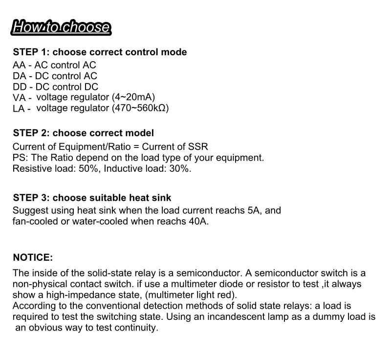 12V 24V Solid State Relay DC to AC SSR Module 230V AC Load 3-32VDC Input for Home SSR-10DA SSR-25DA 40DA 60DA 80DA 100DA 120DA