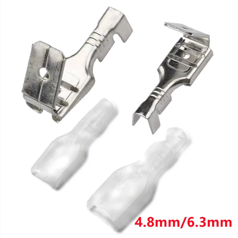 20Sets 6.3mm / 4.8mm Against Crimp Terminal Splice Male Female 2 in 1 Spade Connector Terminal With Case for 0.3-2.5mm2 Cable