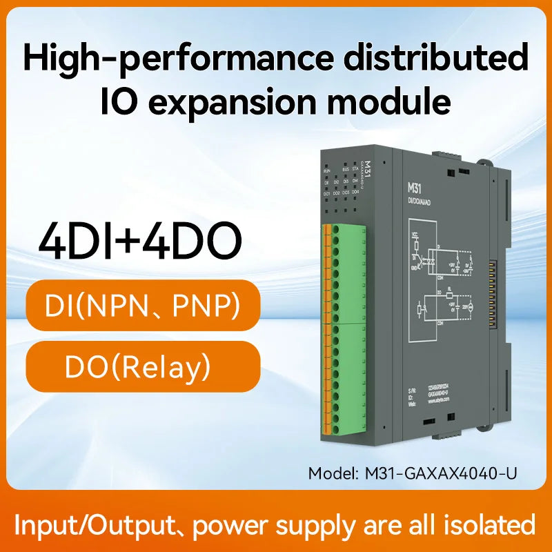 RS485 RJ45 DI/DO/AO/AI Distributed Remote IO Module CDEBYTE M31-U Series Modbus NEW Version Support PNP NPN DIP Free Splicing