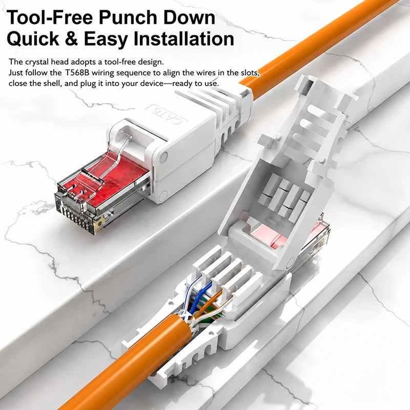 Tool Free RJ45 CAT6 Connector Ethernet Termination Plugs, 23AWG to 26AWG Cable Internet Plug Installation Toolless