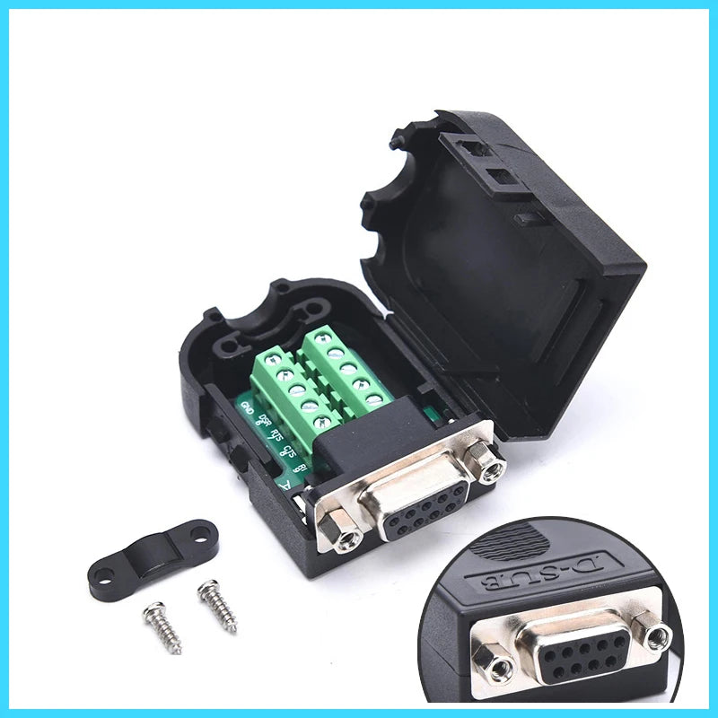 DB9 RS232 Connector D-SUB 9 Pin Male Female Plug RS485 Breakout Terminals 21-24 AWG Wire Solderless Connectors