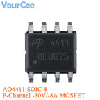 20pcs/5pcs AO4407A SOIC-8 4407A P-channel -30V/-12A SMD MOSFET Field Effect Transistor Chip AO4405AO4411 AO4413 AO4421 AO4435