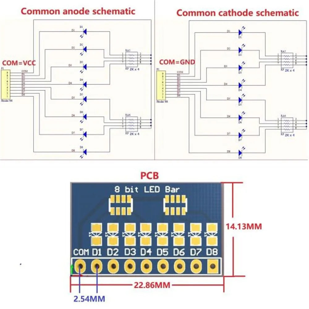 3-24V 8 Bit Blue/Red Common anode/cathode LED indicator Module Breadboard starter kit Board for MCU ARM 3d printer UNO MEGA2560