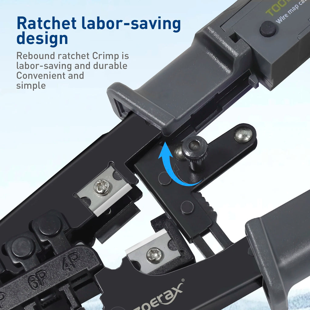 ZOERAX RJ45 RJ12 RJ11 Network Crimp Tool 8P6P4P Tester Tool With Strip,Cut,Crimp and Test Functions(Battery is Not Included)