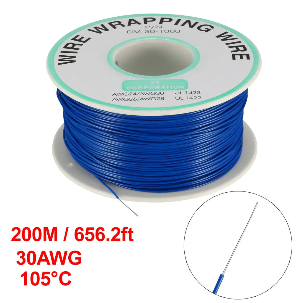 0.58mm Wire OD 200M 250M Electrical Wire Wrapping Wire Tin Plated Copper Wire PCB Solder Cable P/N DM-30-1000 30 AWG for Laptop