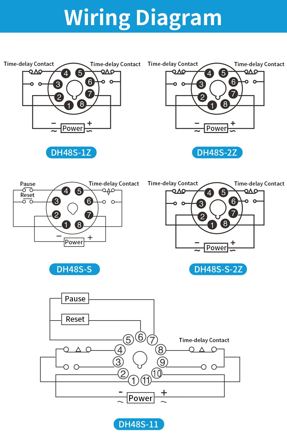 OMCH DH48S-S SPDT Timer Relay with Base DC12V/24V AC110V/220V Models DH48S-1Z/2Z DH48S-11 DH48S-S-2Z for Electrical Engineering