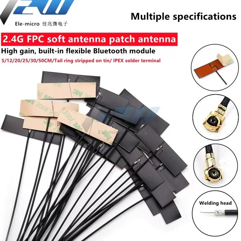5 PCS/LOT WiFi 2.4G High Gain 5dbi , Built-in Flexible FPC Soft Antenna ZigBee Ipx4  Bluetooth Module IPX1/IPX4-K Patch Anten