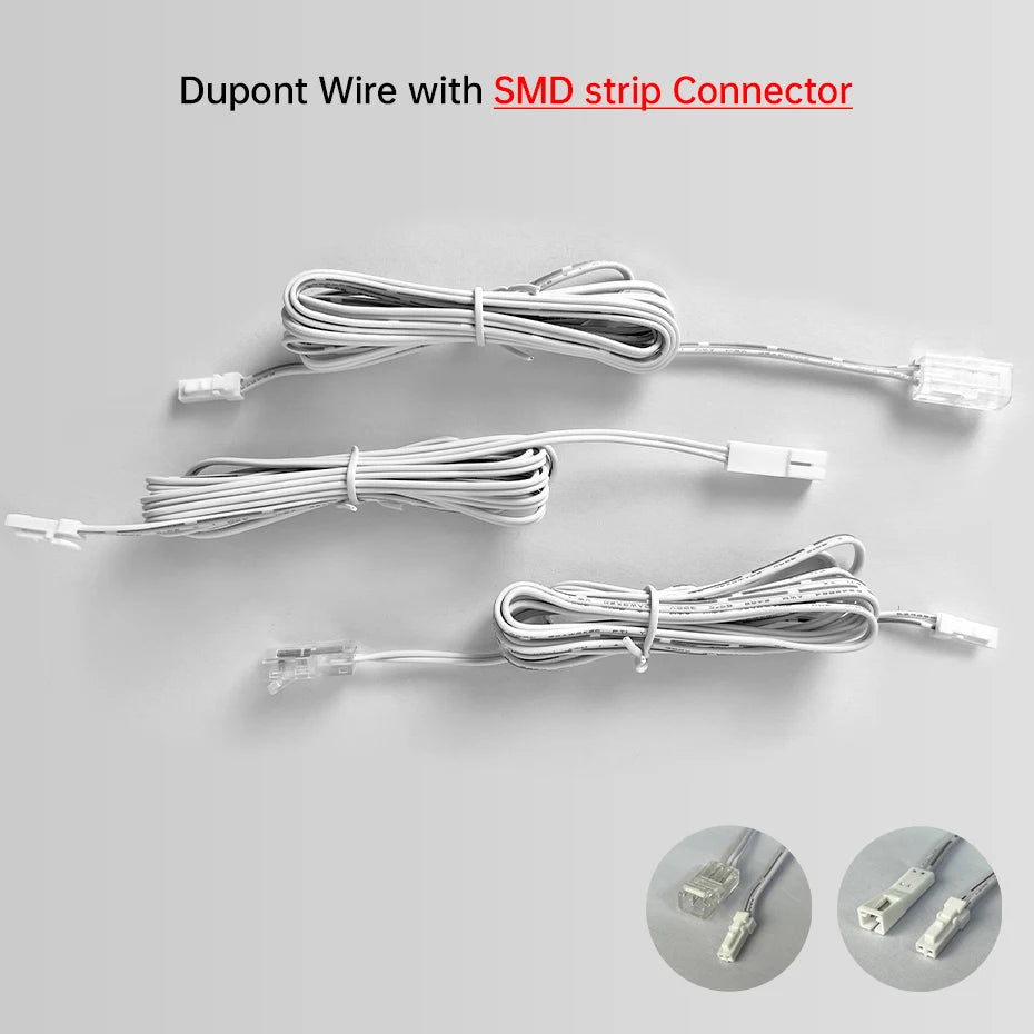 1/3/5Pcs 2m Dupont Extension Wire 2Pin 8mm 10mm Solderless Crystal Connector for Cabinet Wardrobe 2835 SMD 12V/24V LED Strip
