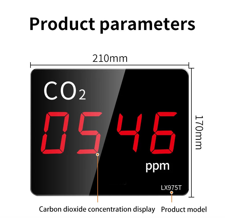 CO2 Carbon Dioxide Detector Sensor CO2 Monitor with Alarm NDIR Infrared Air Quality Meter Sensor Tester for Home Greenhouse