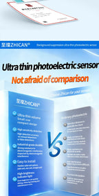 ZHICAN ZC3T Miniature Flat Photoelectric Sensor Front Side View Through Beam Diffuse Reflective