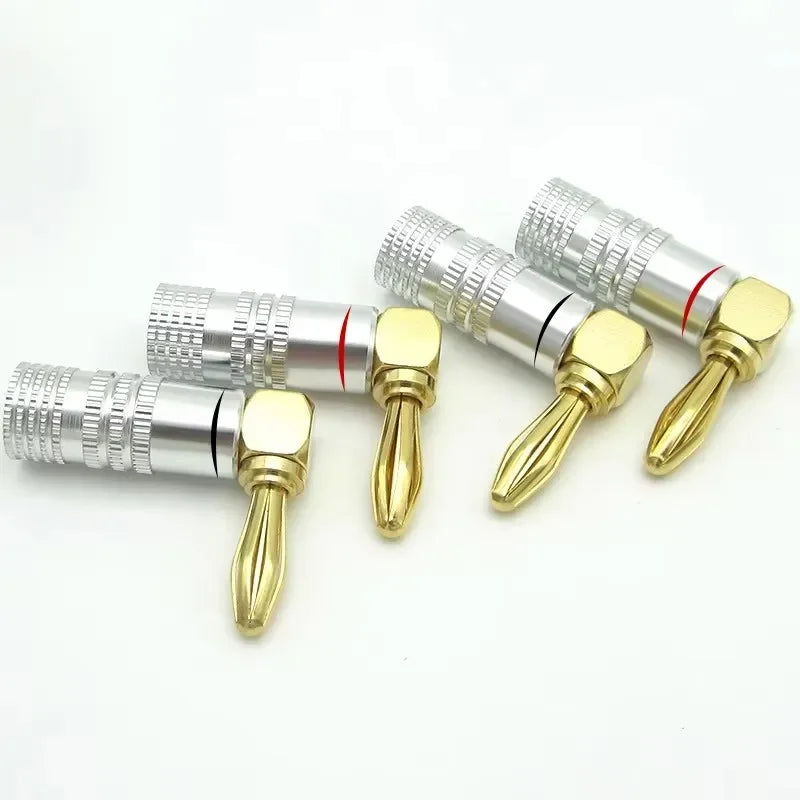 2PCS 4mm Banana Plug Right Angle 90 Degree Gold-Plated Video Speaker Adapter Audio  Banana Connectors