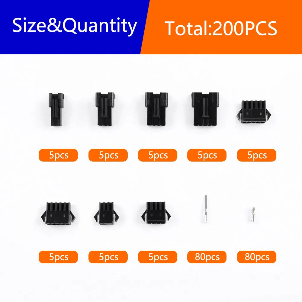 200PCS SM2.54mm Pitch 2/3/4/5Pin JST SM Connectors Male and Female Header Plug Housing Pin Connectors Crimp Terminal Adapter