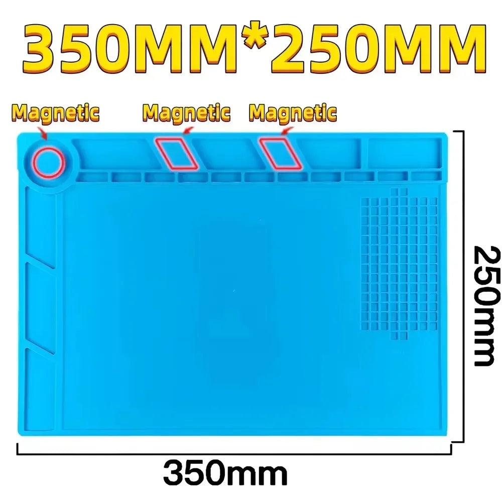 Magnetic Mat Silicone Work Mat Soldering Station Mat Heat Resistant 932°F Anti-Static for Electronic Phone Laptop Watch Repair