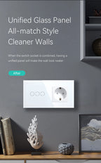 BSEED 1/2/3Gang Touch Light Switch 1Way Simple Sensor Switch Type-c USB Sockets EU Standard Glass Panel Blue Backlight 10A White