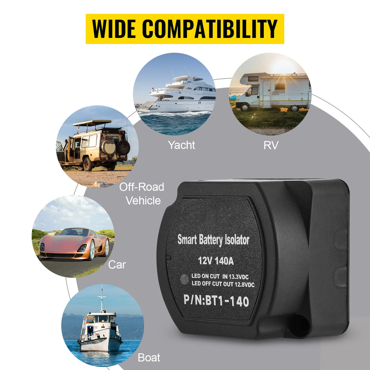 SucceBuy Split Charge Relay Kit Voltage Sense Relay Professional 12V 140AMP 2/4/5/6 mtr Battery Cable for ATVs UTVs RVs Camping