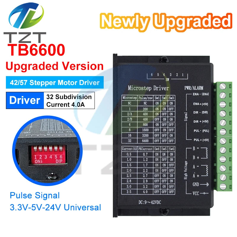 TZT 1/3PCS Stepper Motor Driver TB6600 23 Nema 34 42/57/86 Nema17 4A DC9-40V 1 Axis Stepping Motor CNC Engraving Machine
