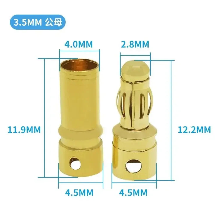 5/10Pairs 2MM 3MM 3.5MM 4MM 5mm 5.5mm 6mm 8mm Gold Plated Male Female Bullet Banana Plug Connector For ESC Battery Motor