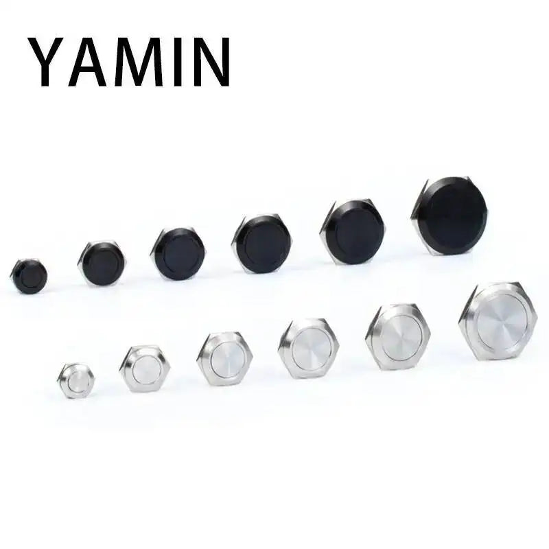 5pcs 12/16/19/22/25/30mm Ultra Short Electric Waterproof Power Reset Momentary Pressure Mini Push Button Switch Silver Black