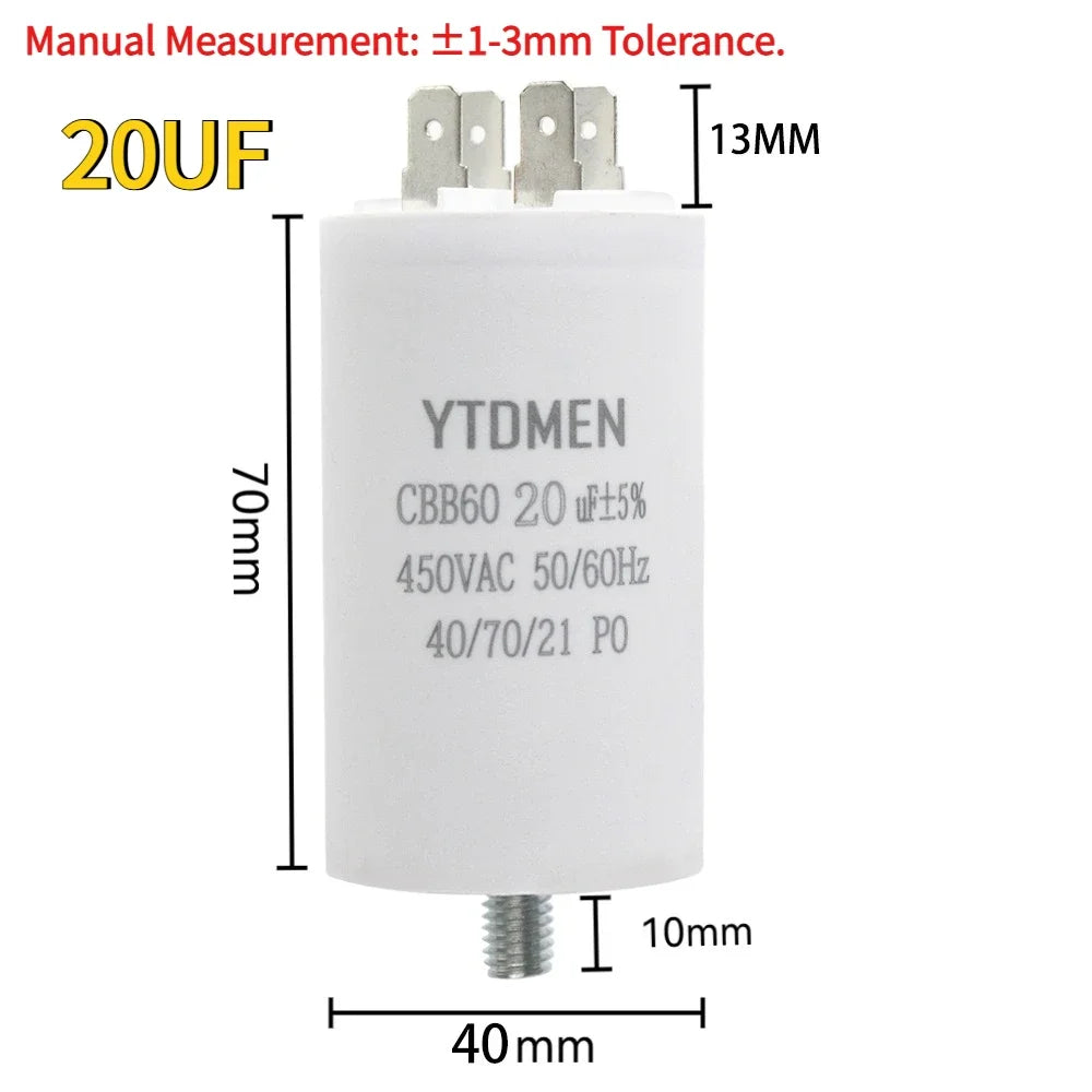 CBB60 Capacitor AC 450V Double Insert Electric Replacement Capacitors 4~60uF with Screw for Air Conditioner Motor Pump Fan ±5%