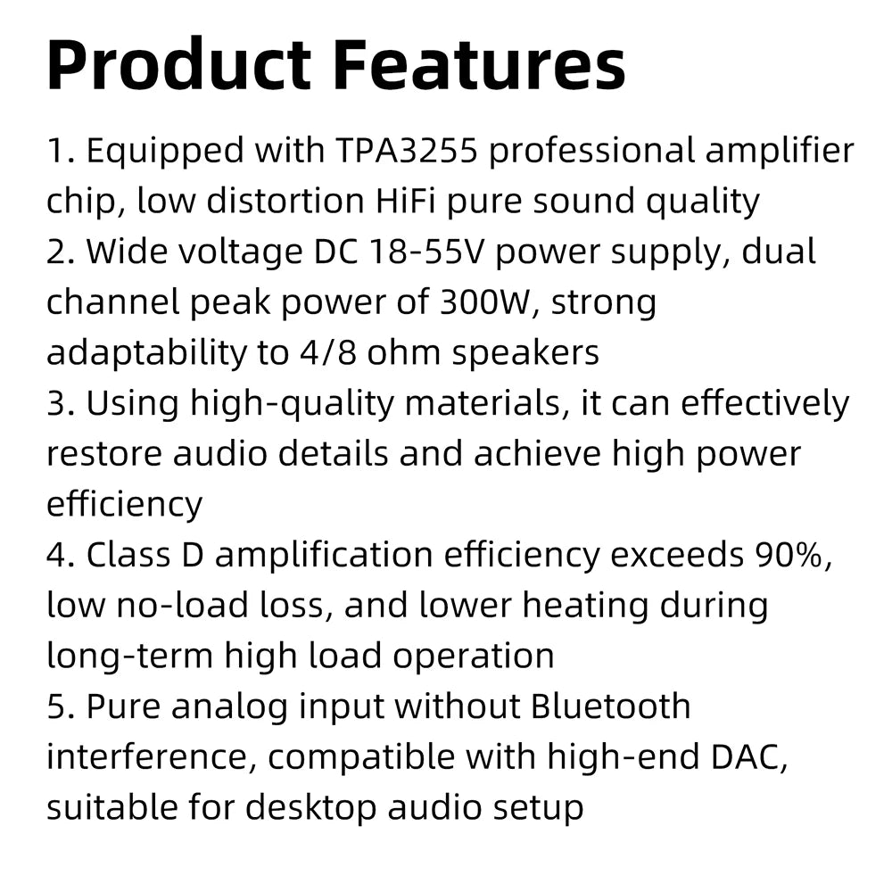 DC 18-55V TPA3255 Fever HIFI Digital Amplifier Board 300W+300W High Power Stereo Amplifier Module No Bluetooth