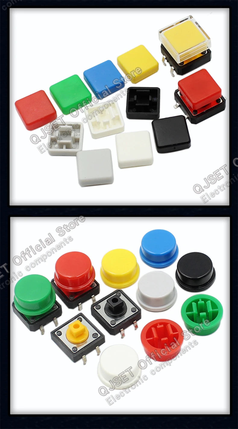 20 Pcs Tactile Pushbutton Switch 12*12*7.3MM Micro Switch Pushbutton A14 A24 Pushbutton Cover 12x12x7.3MM Square Head Pushbutton