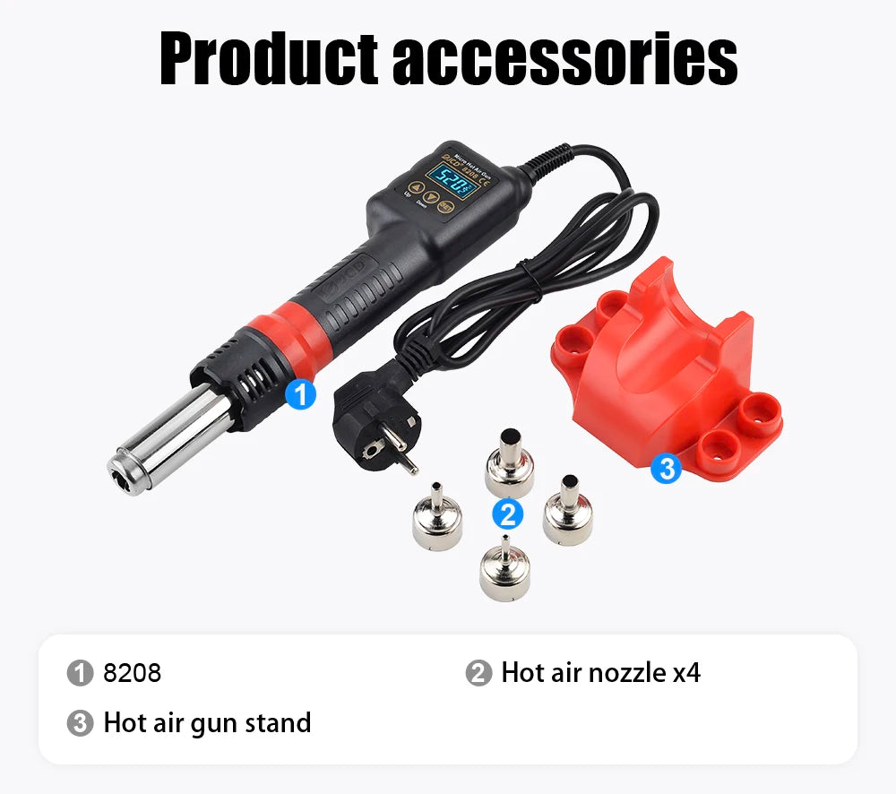 JCD 8208 Heat Gun Micro Soldering Station 750W Soldering Hot Air Gun LCD Digital Hair Dryer For BGA IC Welding Repair Tools