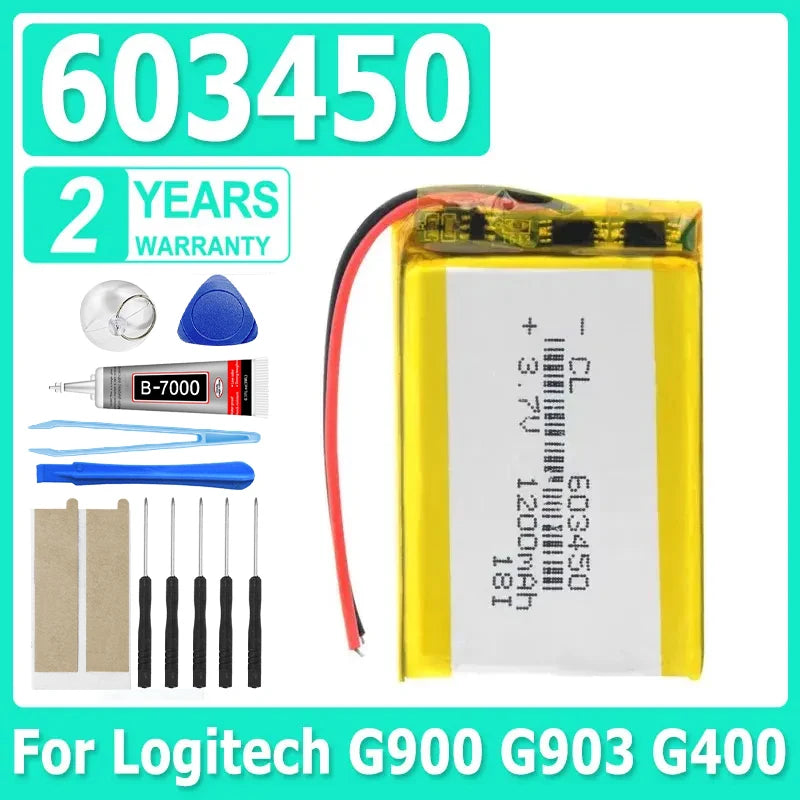 3.7V 1200mAh Lipo Rechargeable Battery Li cells 603450 + JST ZH 1.5mm 3pin Connector For Logitech G900 G903 G400 Wireless Mouse