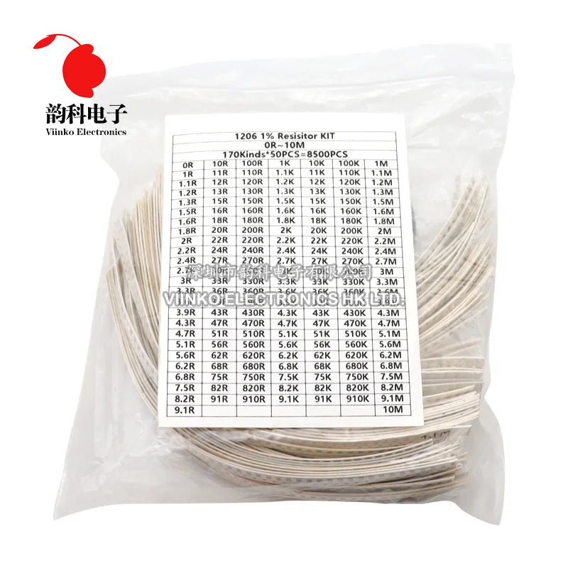 170Values 1% 0402 0603 0805 1206 SMD Chip Resistor Assorted Kit 0R - 10M ohm Resistance Samples Set