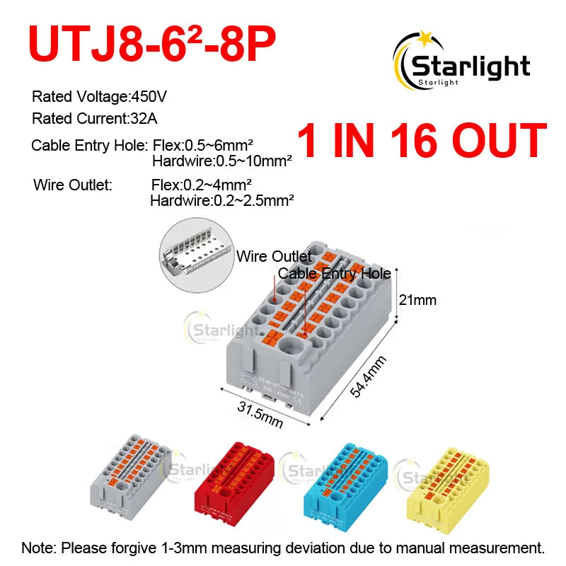 Distribution block PTFIX2.5mm² Wire Electrical Cable Connectors Plug-in Terminal Block  Splitter DIN-Rail Mounting Junction Box