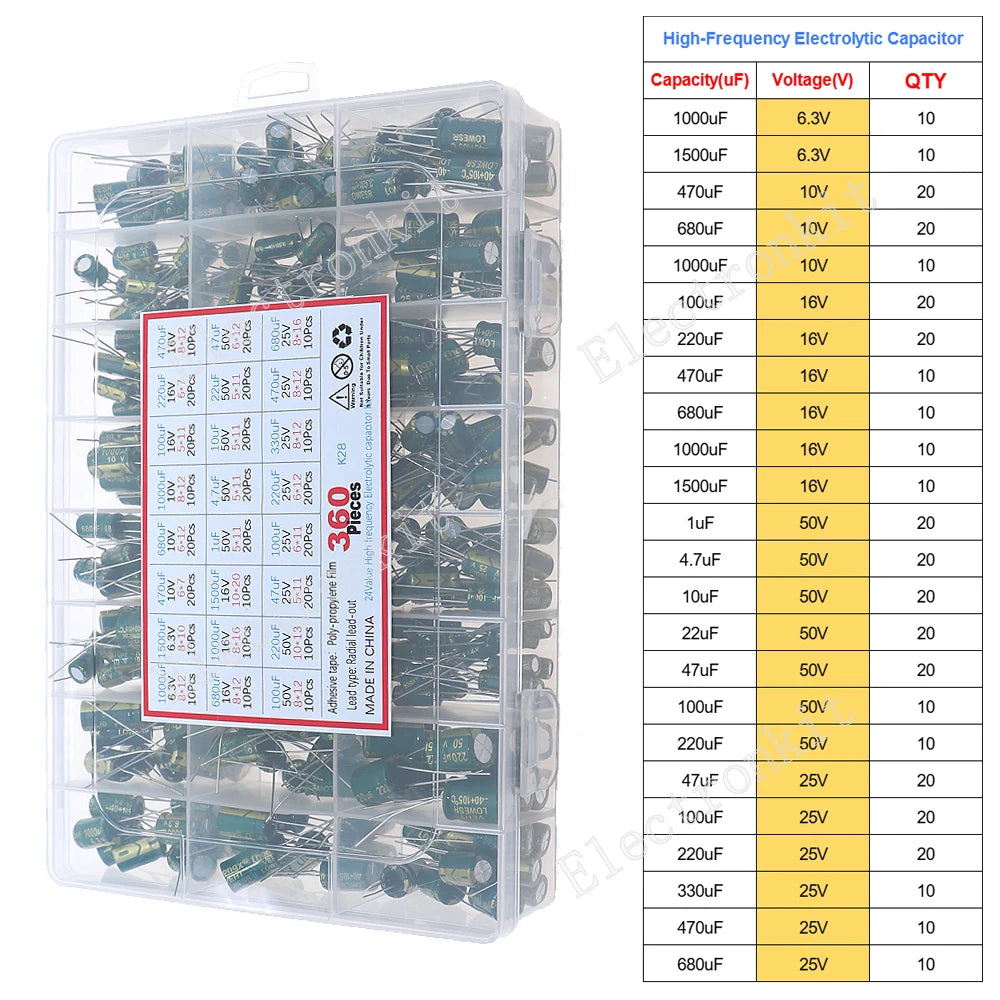 16V 25V 35V 50V 0.1uF to 2200uF DIP SMD Aluminum Electrolytic Capacitors Assortment Kit Set
