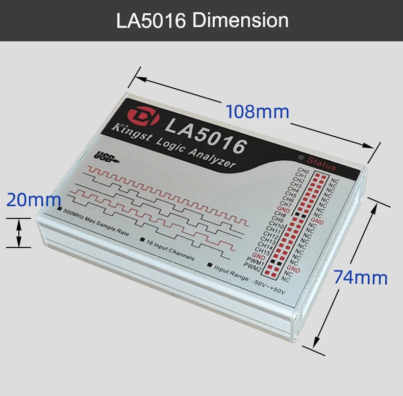 Kingst LA5016 USB Logic Analyzer 500M max sample rate,16Channels,10B samples, MCU,ARM,FPGA debug tool, English software