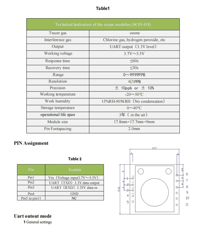 YYS Electrochemical Ozone O3 Gas Sensor Module For Ozone Concentration Detection Disinfection Cabinet SC01-O3