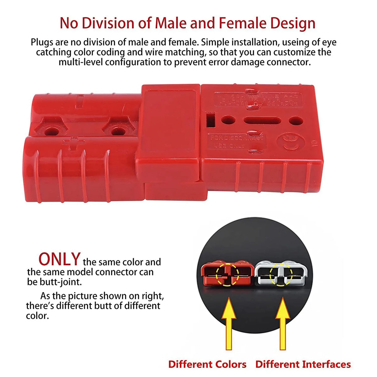 2Pcs 2-4 AWG 175A Battery Power Connector Cable Quick Connect Disconnect Kit For Anderson Connector For Winch Trailer Red